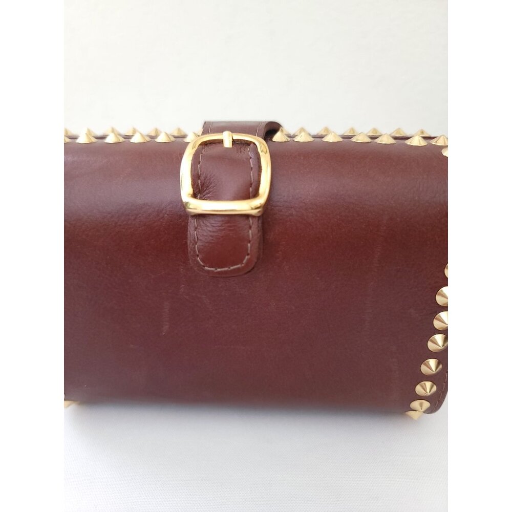 CC SKYE Brown Leather Studded Mini Handheld Clutch With Gold Buckle Detail - Picture 5 of 9